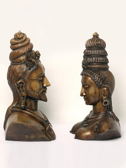 22" Superfine Shiva Parvati Bust In Bronze | Handmade Idol | Bronze Shiva And Parvati Figurine