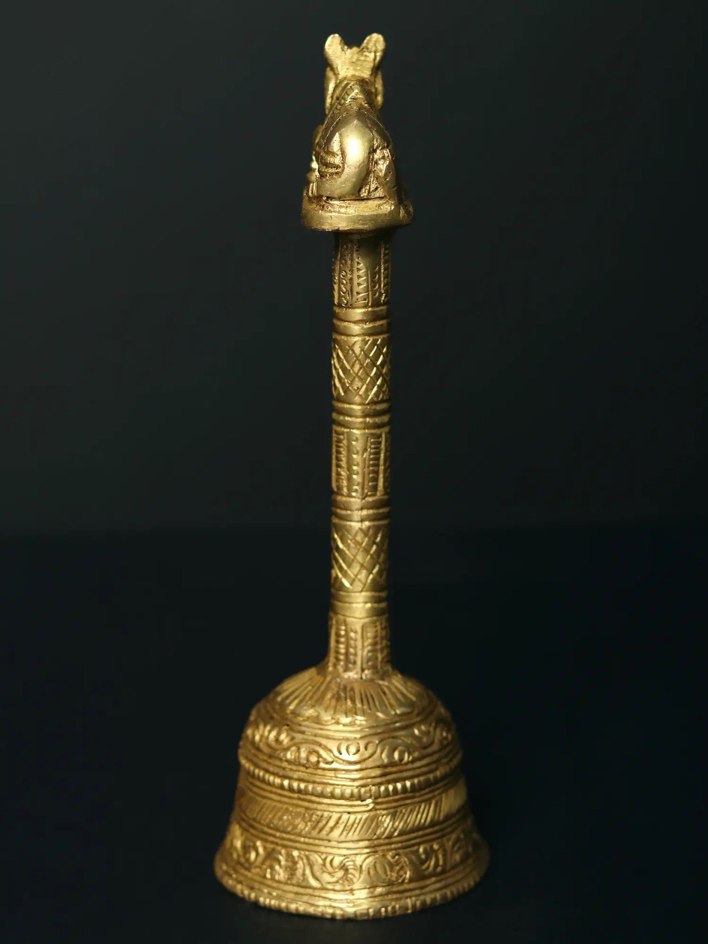 6" Designer Brass Hindu Ritual Bell With Nandi On The Top | Brass Bell For Pooja | Decorative Bell