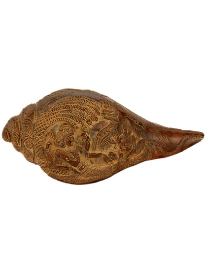 8" Conch with Lord Vishnu and Lakshmi Ji in Brass | Handmade | Made in India