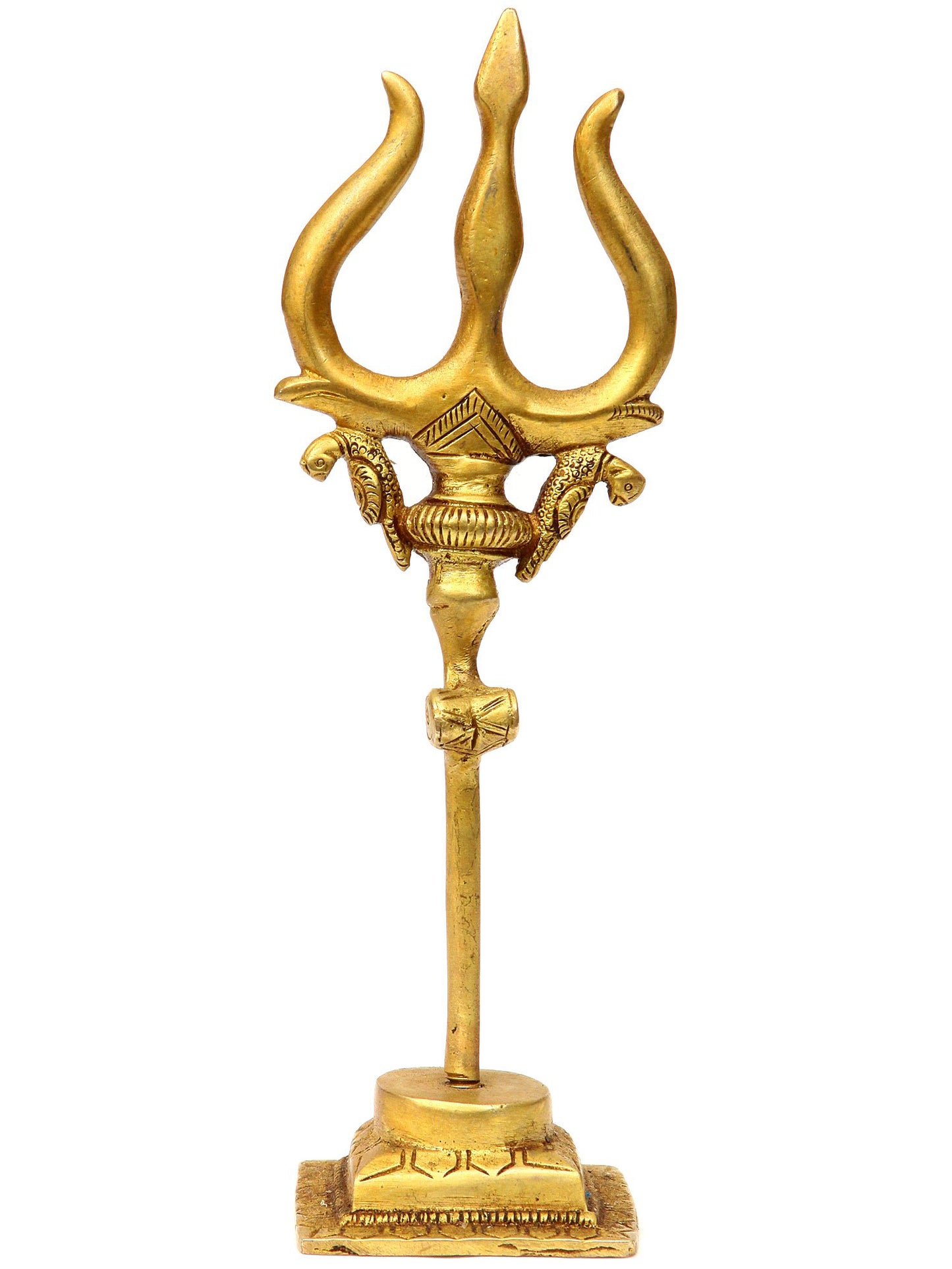 7" The Trident of Lord Shiva with Damru and Parrot Pair in Brass | Handmade Trishul