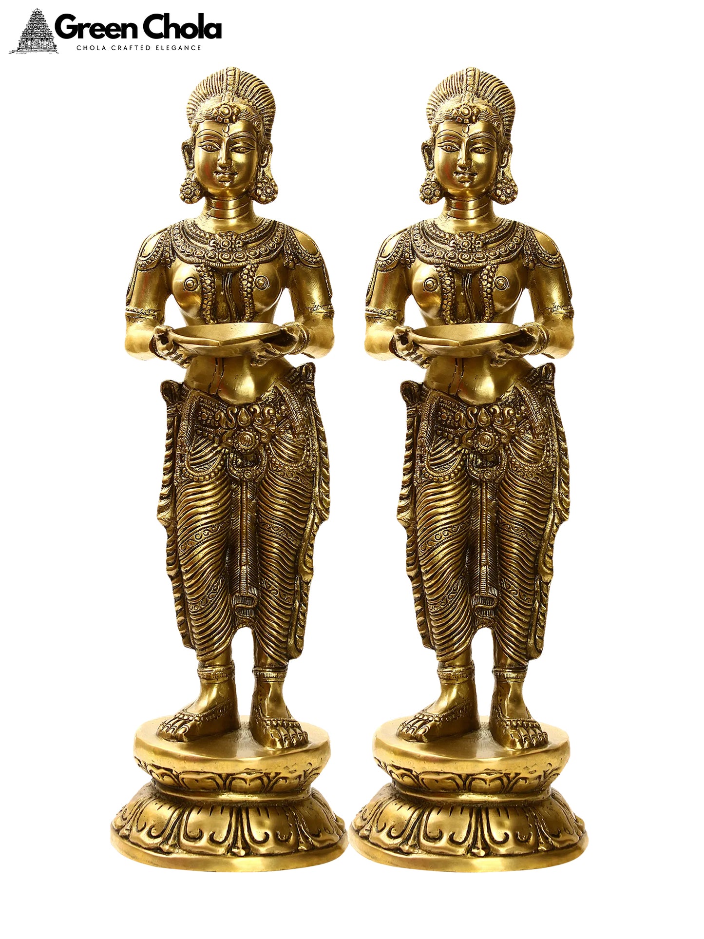 26" Large Pair of Deeplakshmi Brass Statues | Home Altar Decor