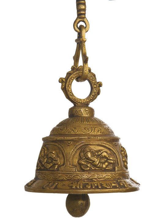 5" Shri Ganeshai Namah Temple Ceiling Bell In Brass | Brass Bell For Temple | Ritual Bell