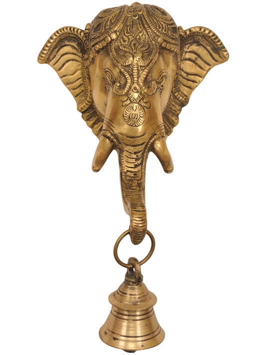 8" Decorative Auspiciousness Wall Hanging Bell In Brass | Brass Bell For Temple