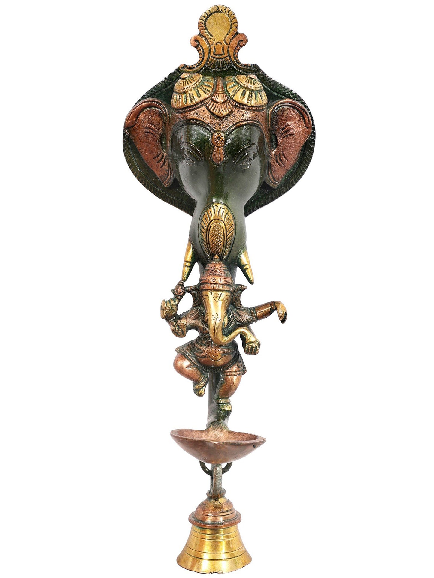 11" Elephant Wall Hanging Lamp With Dancing Ganesha And Bells In Brass | Brass Lamp | Decorative Lamp