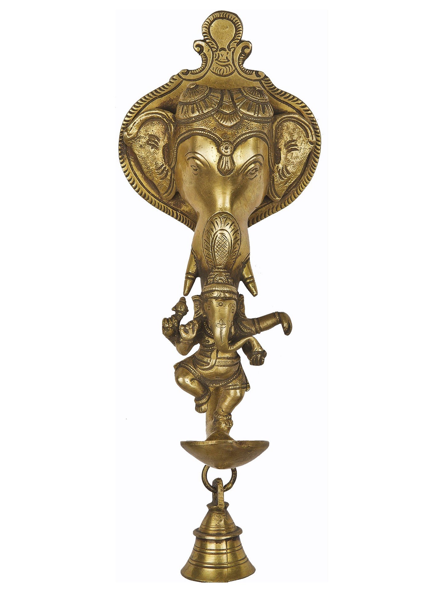 11" Elephant Wall Hanging Lamp With Dancing Ganesha And Bells In Brass | Brass Lamp | Decorative Lamp