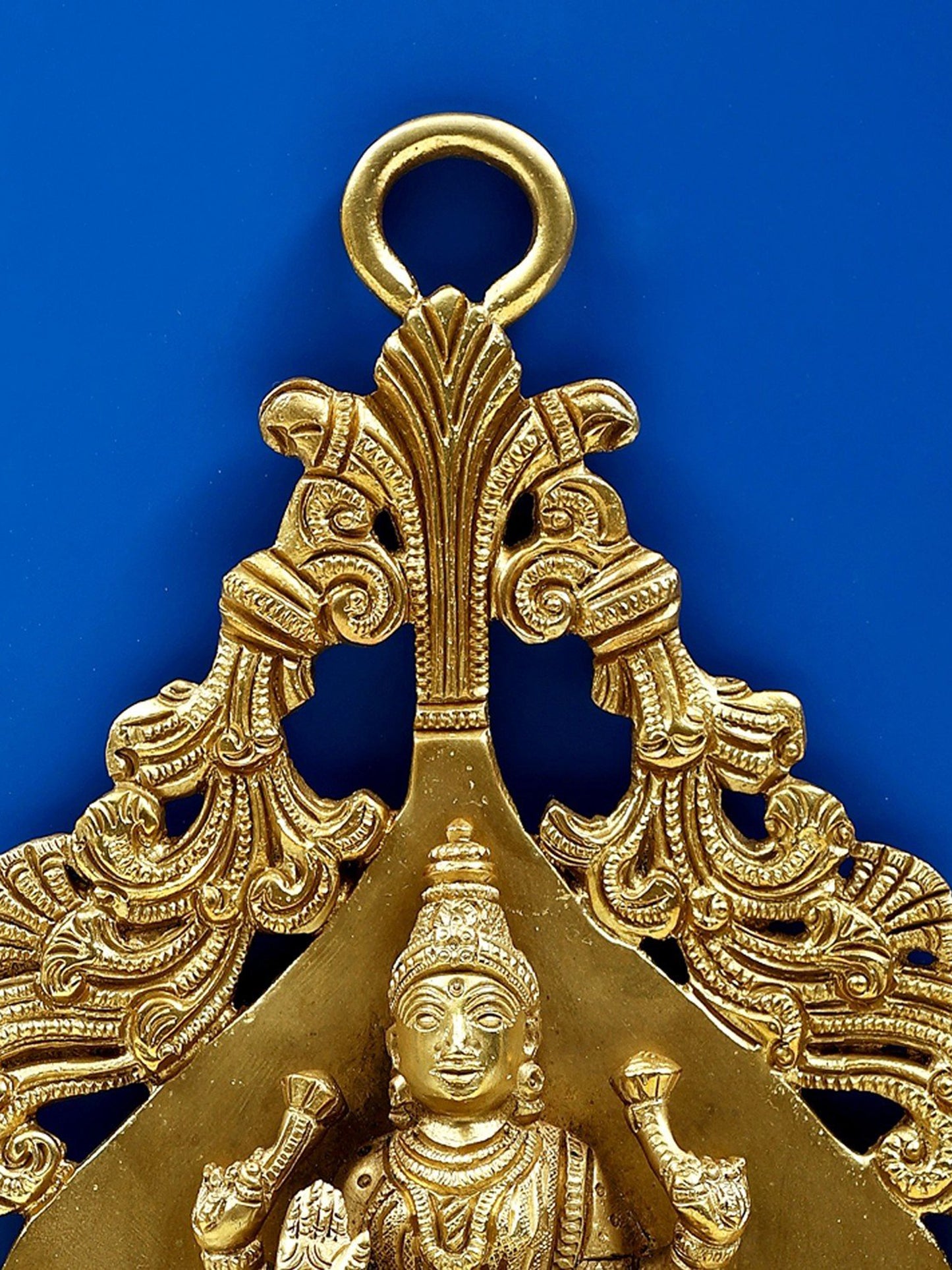 10" Goddess Lakshmi Wall Hanging Lamp With Twin Bells In Brass | Brass Lamp For Temple