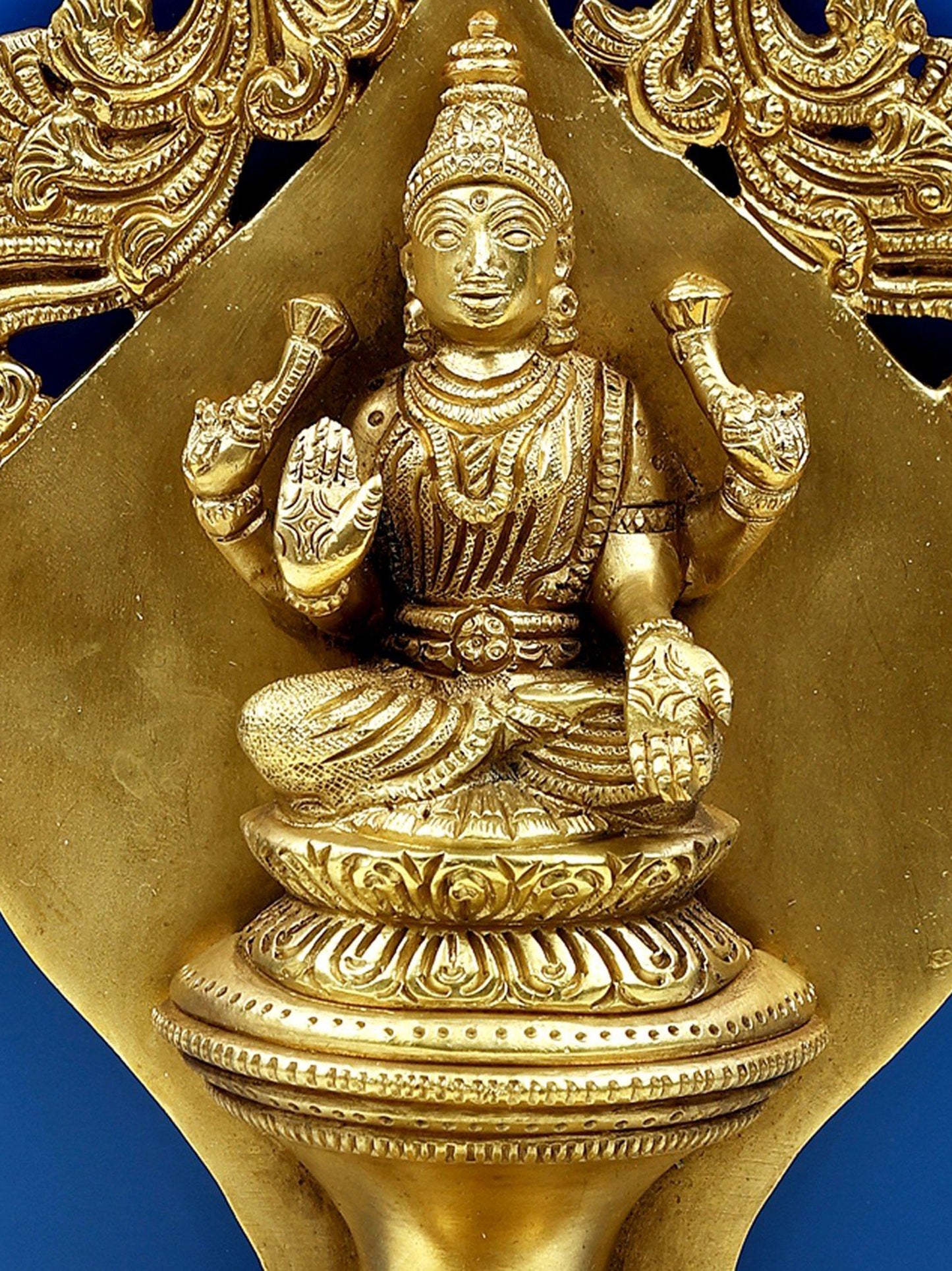 10" Goddess Lakshmi Wall Hanging Lamp With Twin Bells In Brass | Brass Lamp For Temple