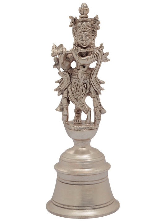 5" Fluted Lord Krishna Pooja Bell In Brass | Brass Bell For Temple