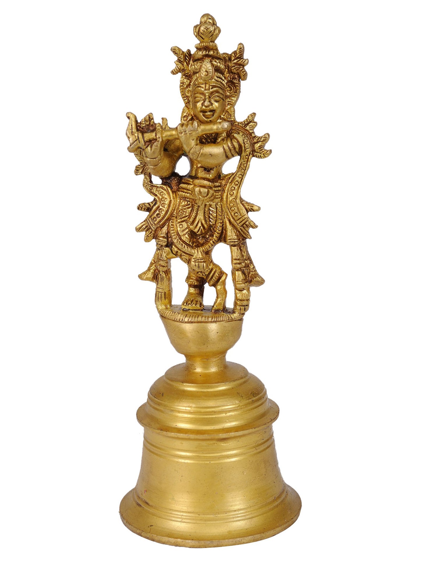 5" Fluted Lord Krishna Pooja Bell In Brass | Brass Bell For Temple