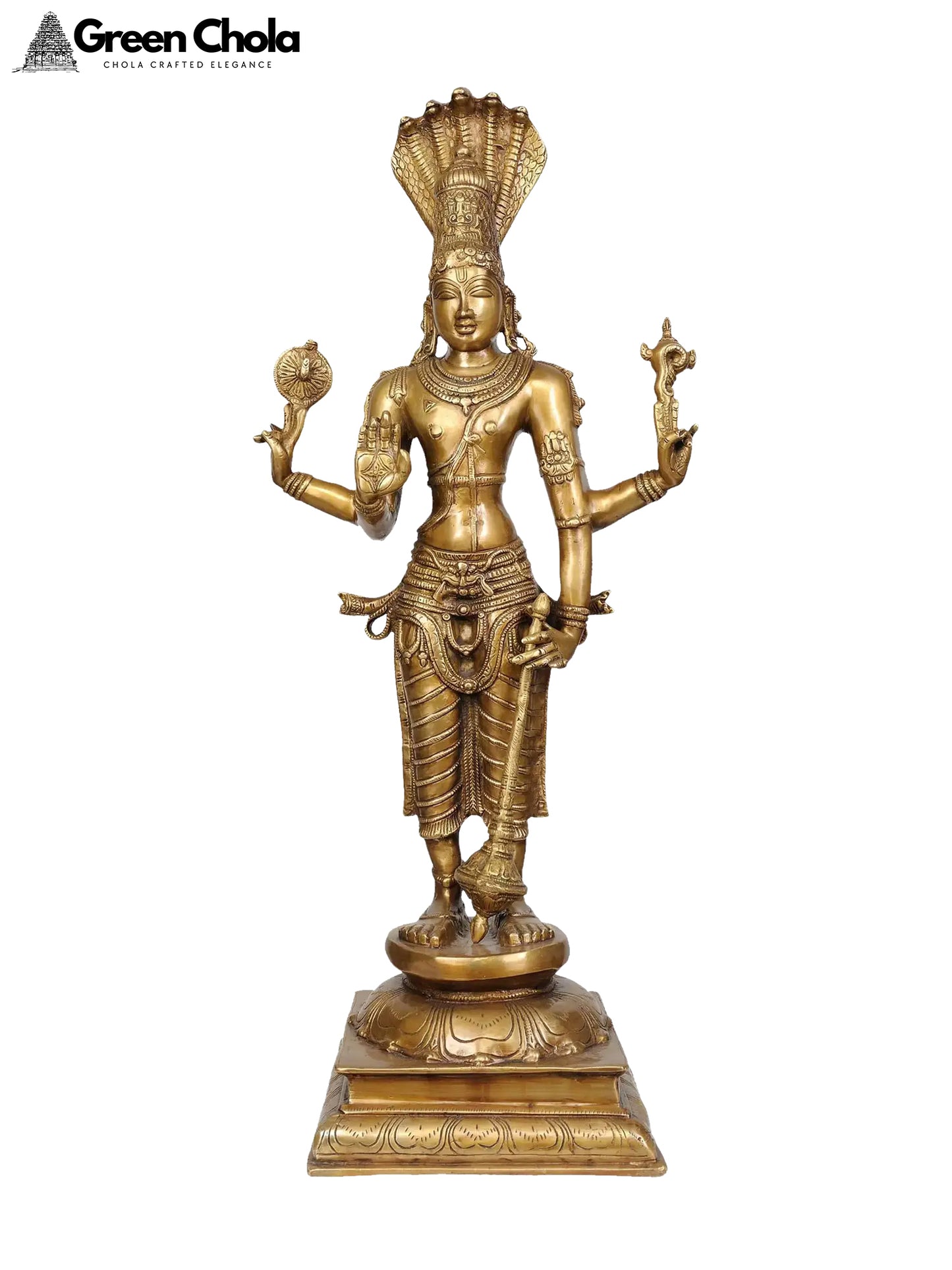 32-inch Large Four-armed Vishnu Brass Statue | Indian Handcrafted Idol