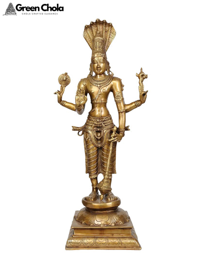 32-inch Large Four-armed Vishnu Brass Statue | Indian Handcrafted Idol