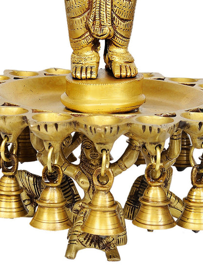 15" Standing Ganesha Lamps With Many Bells In Brass | Brass Lamp For Temple