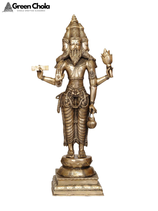 38-inch Large Lord Brahma Brass Statue - God Idol for Temple