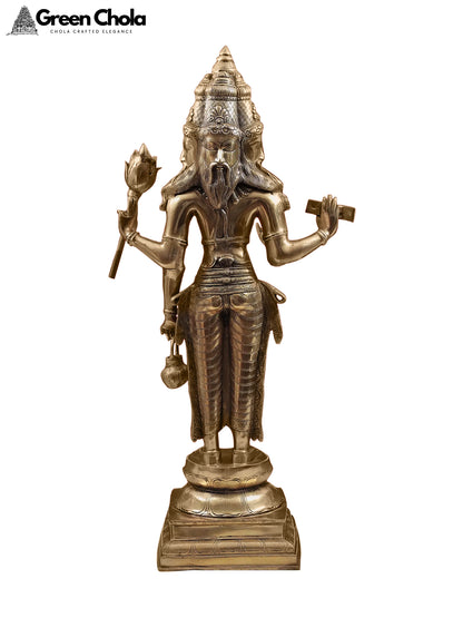 38-inch Large Lord Brahma Brass Statue - God Idol for Temple