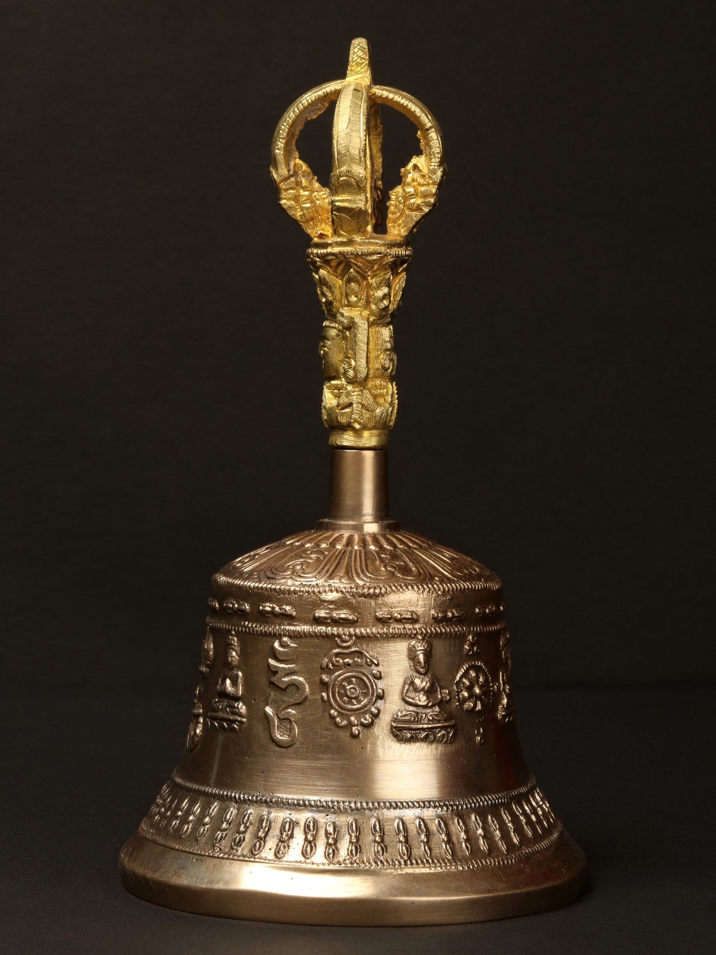 7" Tibetan Buddhist Brass Bell Dorje | Brass Bell For Temple | Designer Bell In Bronze, Brass And Iron