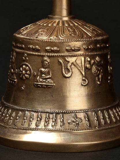 7" Tibetan Buddhist Brass Bell Dorje | Brass Bell For Temple | Designer Bell In Bronze, Brass And Iron