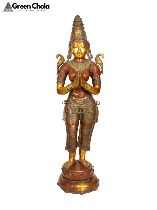 44-inch Large Namaste Lady Brass Statue | Indian Handcrafted Idol