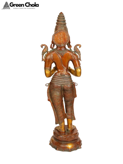 44-inch Large Namaste Lady Brass Statue | Indian Handcrafted Idol