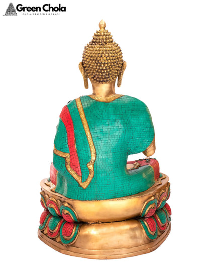 38-Inch Preaching Buddha Inlay Brass Idol | Handmade Indian Statue