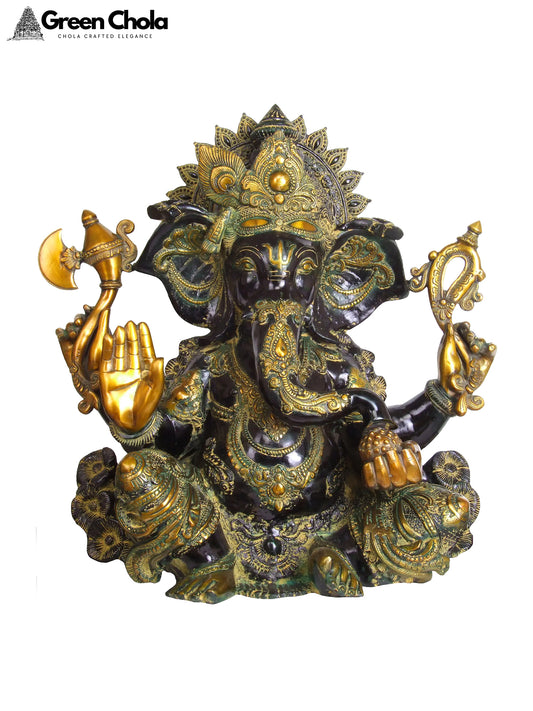 26-Inch Lord Ganesha Brass Statue | God Idol for Home Temple