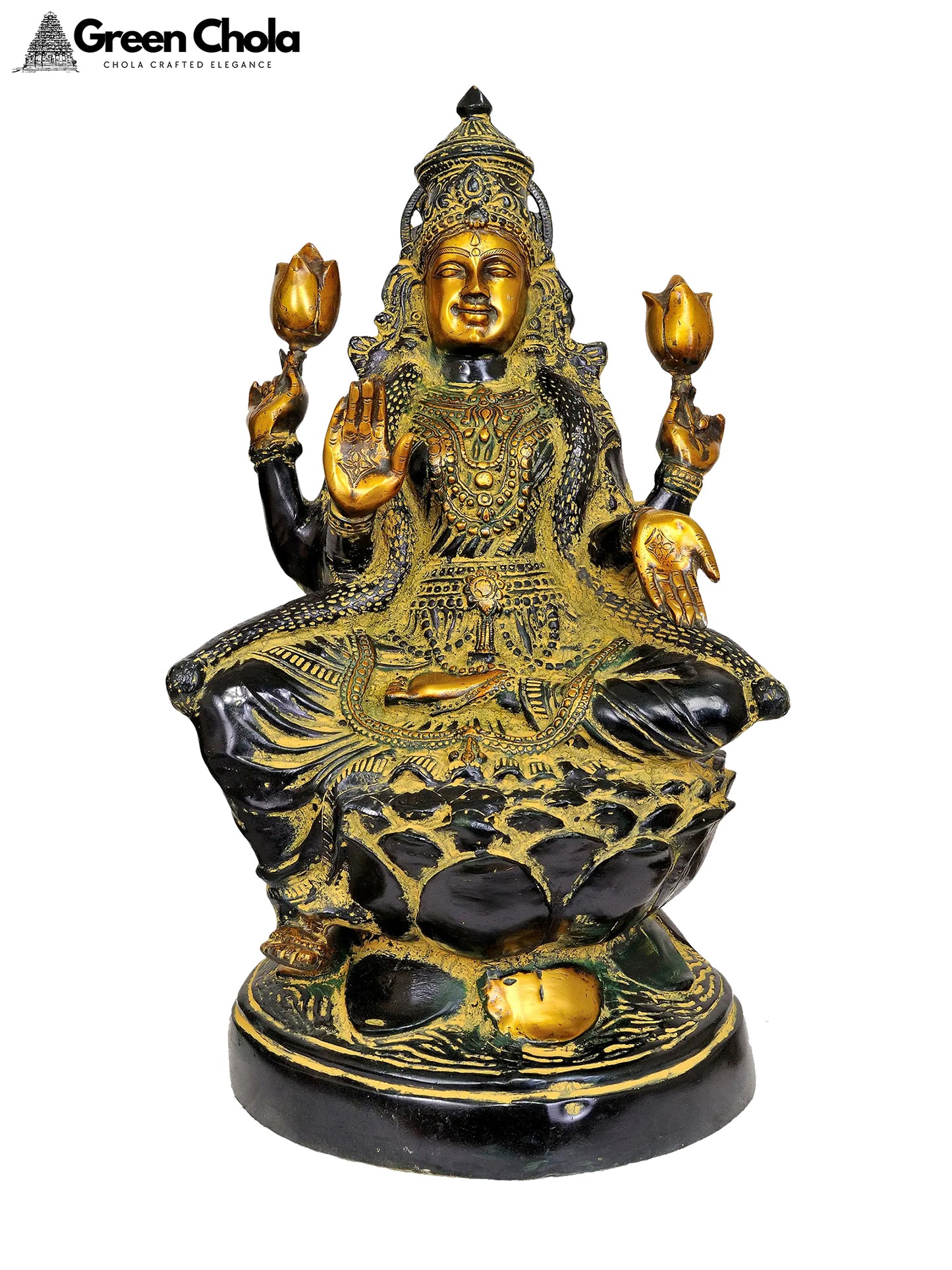 23-inch Goddess Lakshmi Brass Sculpture - Handcrafted Indian Idol