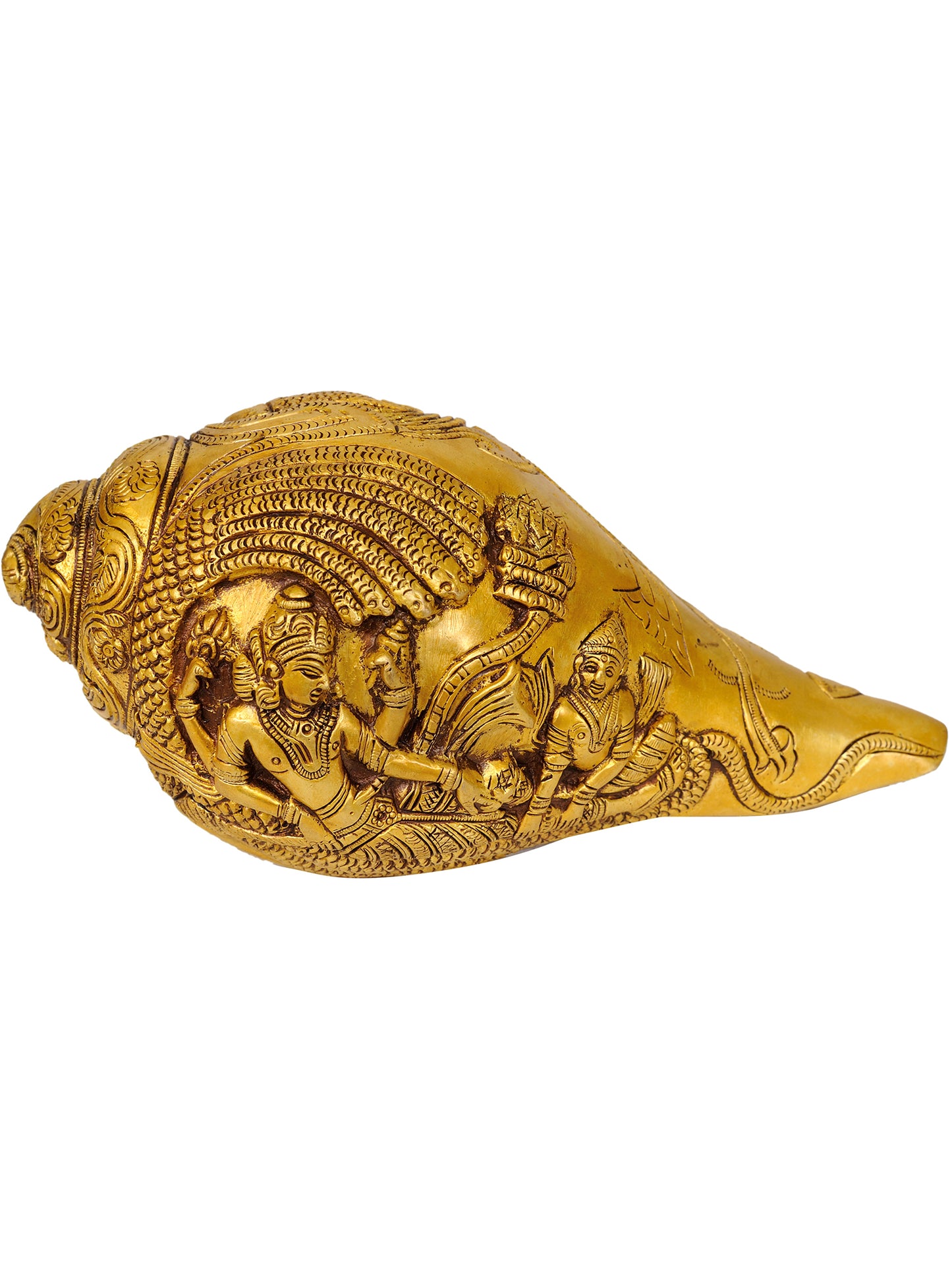 7" Sheshshayi Vishnu Conch Brass | Handmade Conch | Ritual & Puja Conch