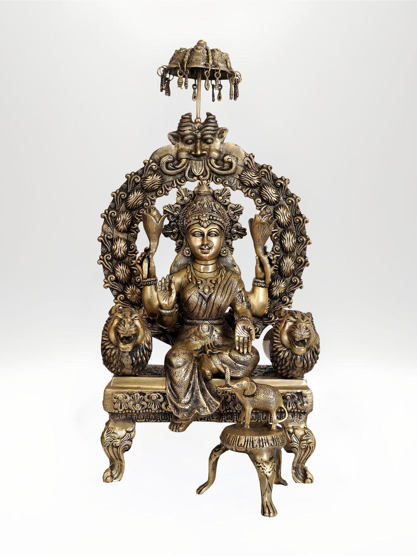 35-Inch Large Enthroned Lakshmi Brass Statue | Indian Handcrafted Idol