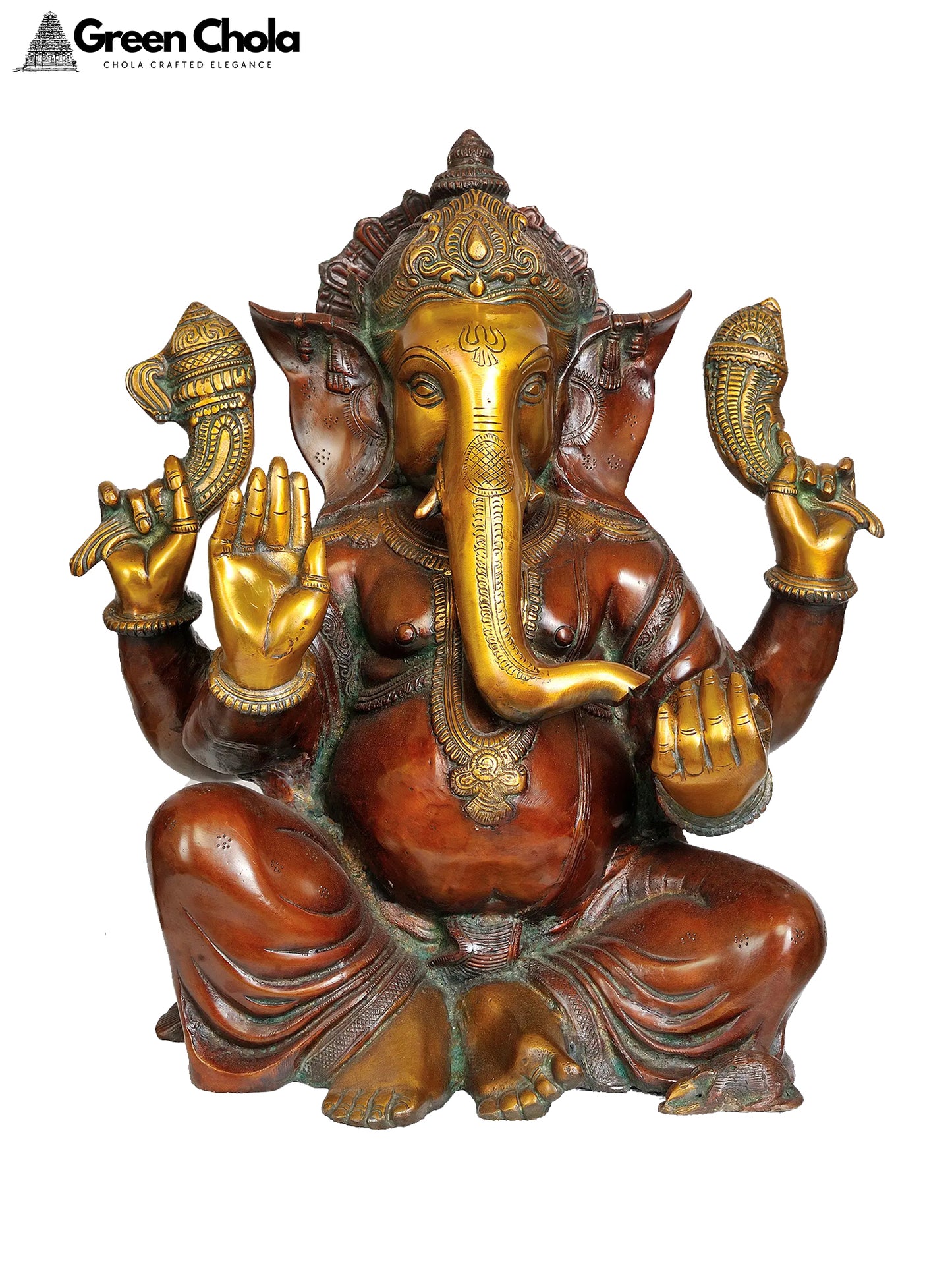 17-Inch Handmade Ganapati Brass Sculpture - Artisan Crafted Idol