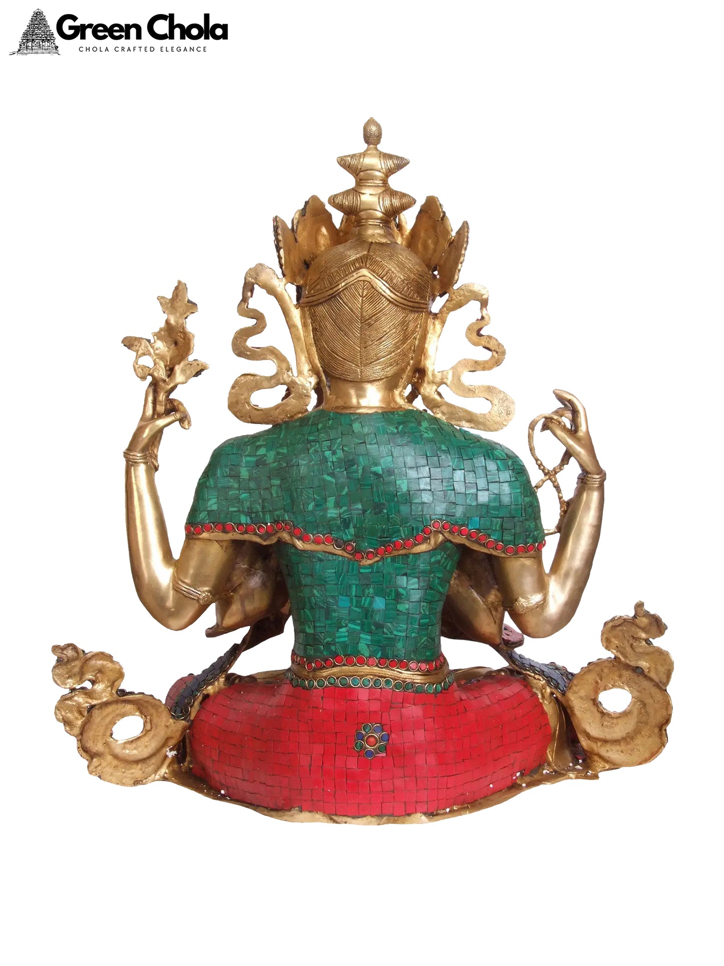 23-inch Large Chenrezig Brass Statue - Four-Armed Avalokiteshvara Tibetan Buddhist Deity