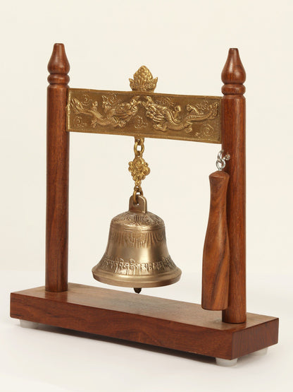 11" Tibetan Buddhist Monastery Bell With Clapper | Bronze, Brass And Wood Bell For Table | Designer Bell