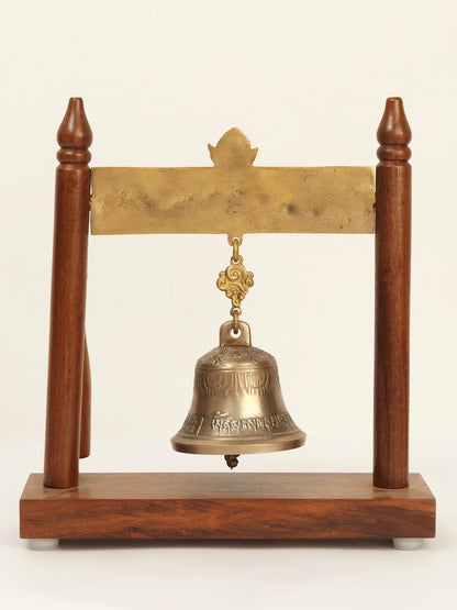 11" Tibetan Buddhist Monastery Bell With Clapper | Bronze, Brass And Wood Bell For Table | Designer Bell