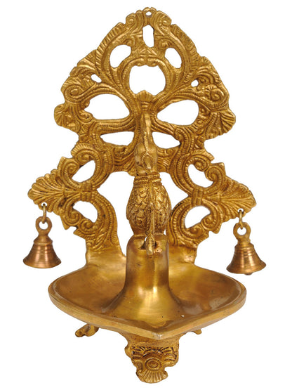 8" Attractive Peacock Lamp In Brass | Brass Lamp For Temple | Designer Lamp