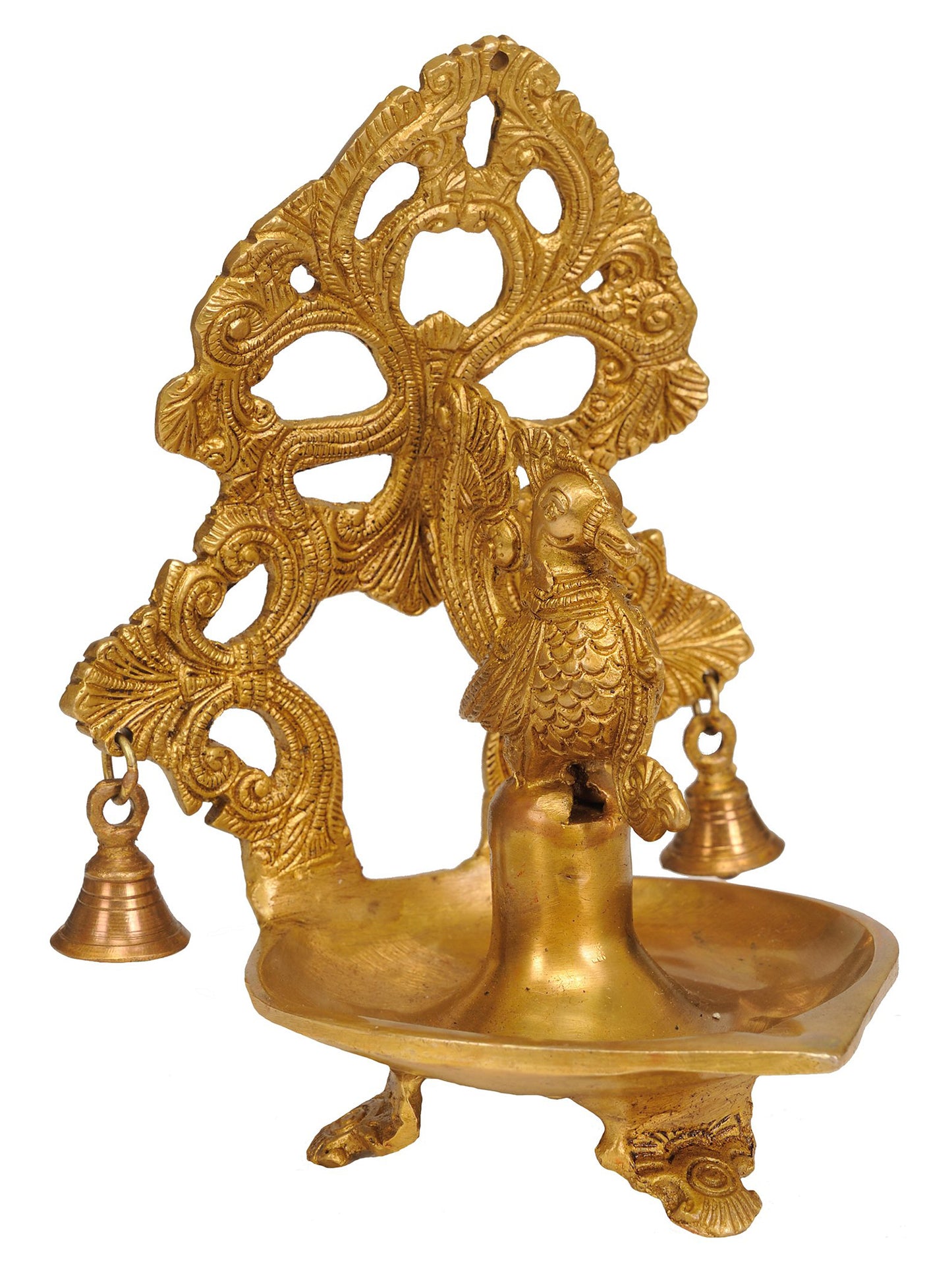 8" Attractive Peacock Lamp In Brass | Brass Lamp For Temple | Designer Lamp