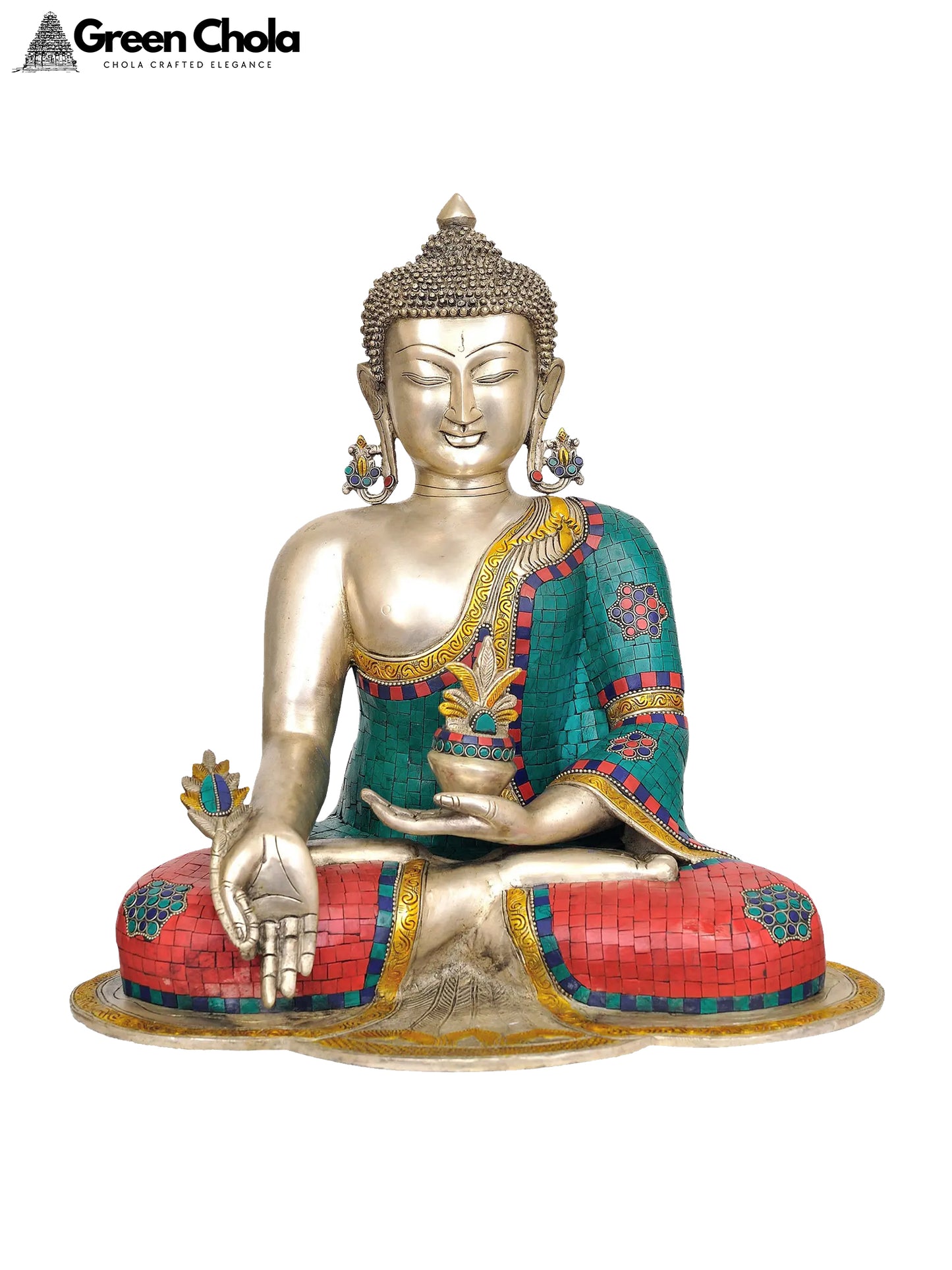 18-inch Medicine Buddha Brass Statue | Tibetan Buddhist Deity Idol