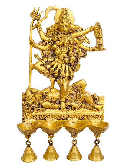 15" Goddess Kali Wall Hanging Lamps With Bells In Brass | Brass Lamp For Temple | Designer Lamp