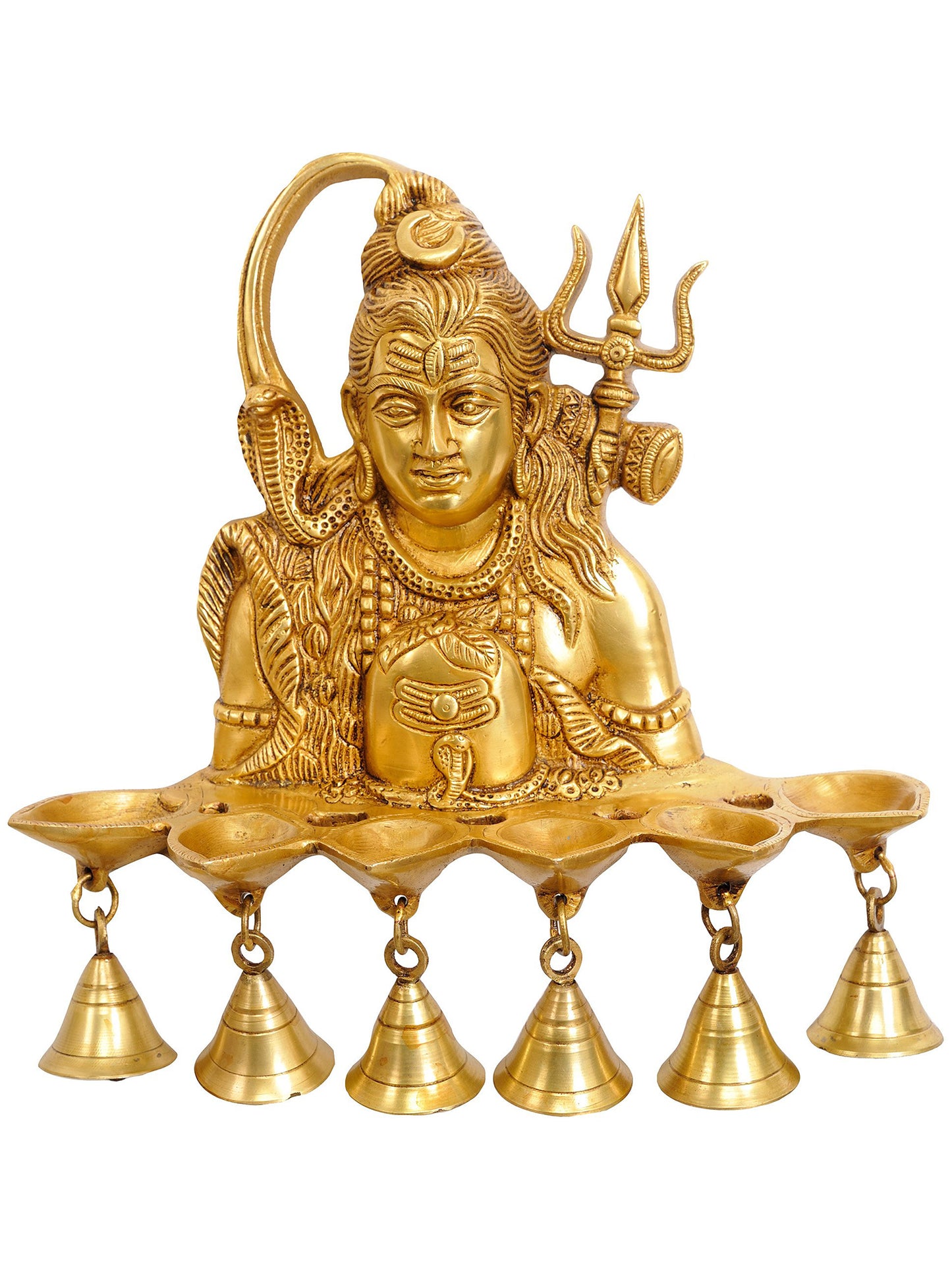 12" Wall Hanging Shiva Lamp With Bells In Brass | Brass Lamp For Temple | Designer Lamp