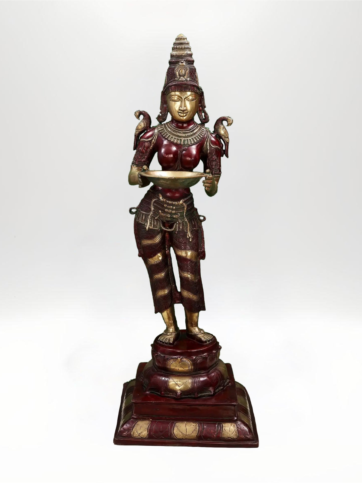 48-Inch Large Deep Lakshmi Brass Sculpture | Artisan Handcrafted Idol