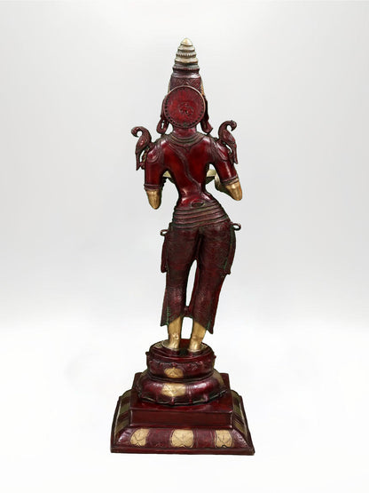 48-Inch Large Deep Lakshmi Brass Sculpture | Artisan Handcrafted Idol