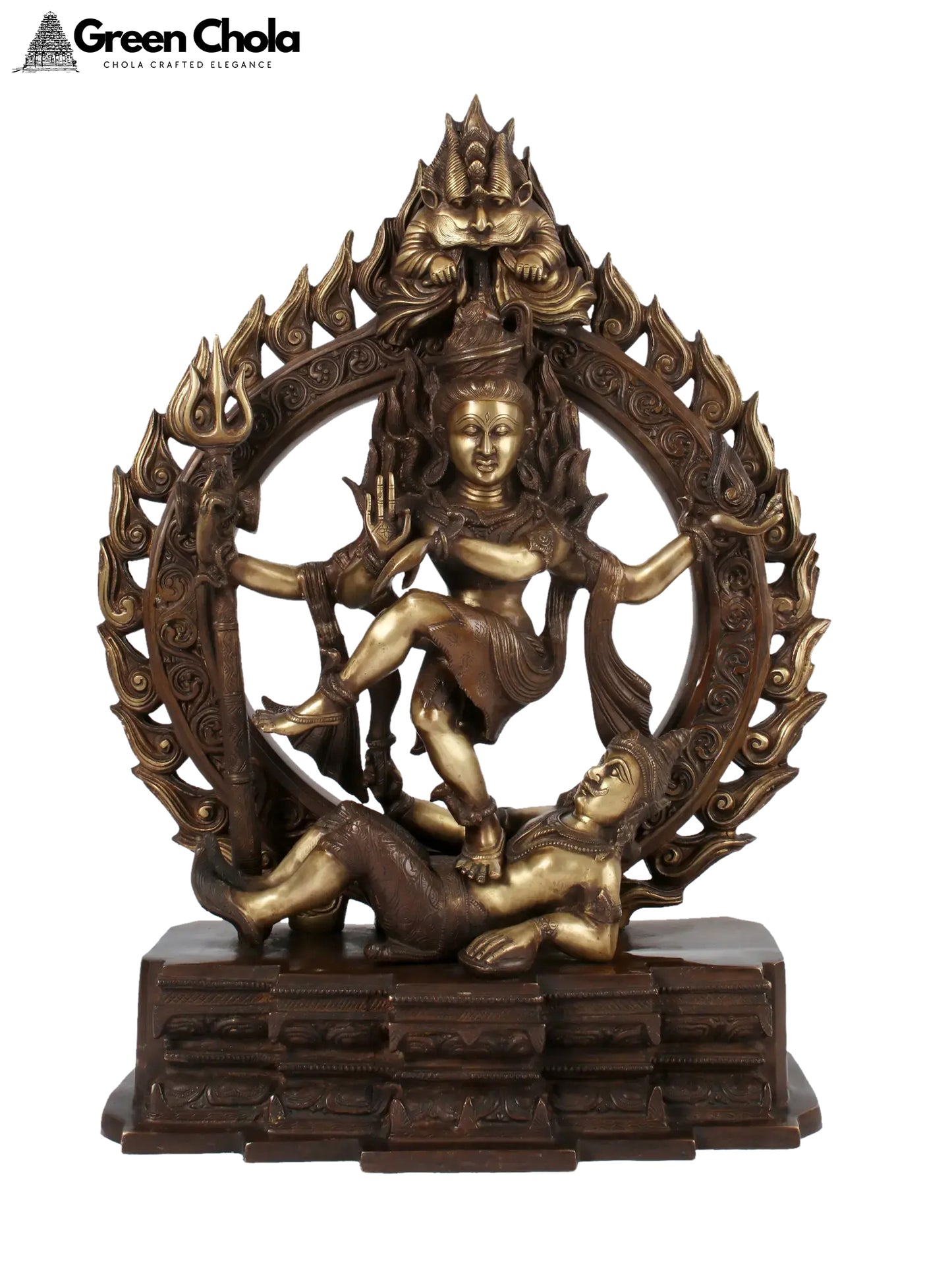 26-inch Brass Nataraja Statue with Raging-Fire Halo - Handcrafted Indian Idol