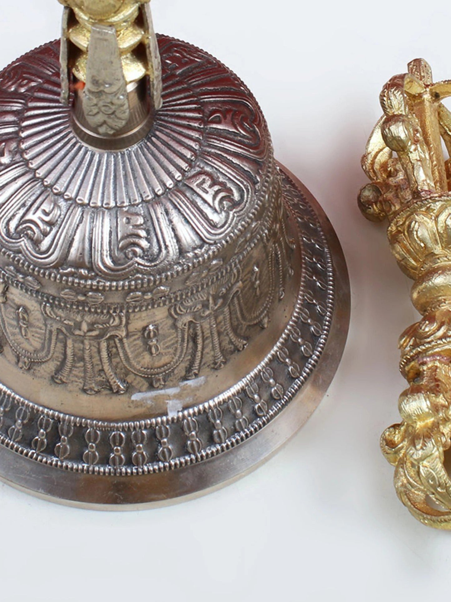 8" Designer Tibetan Buddhist Bell Dorje Made In Brass And Bronze | Bronze And Brass Bell For Temple | Designer Bell