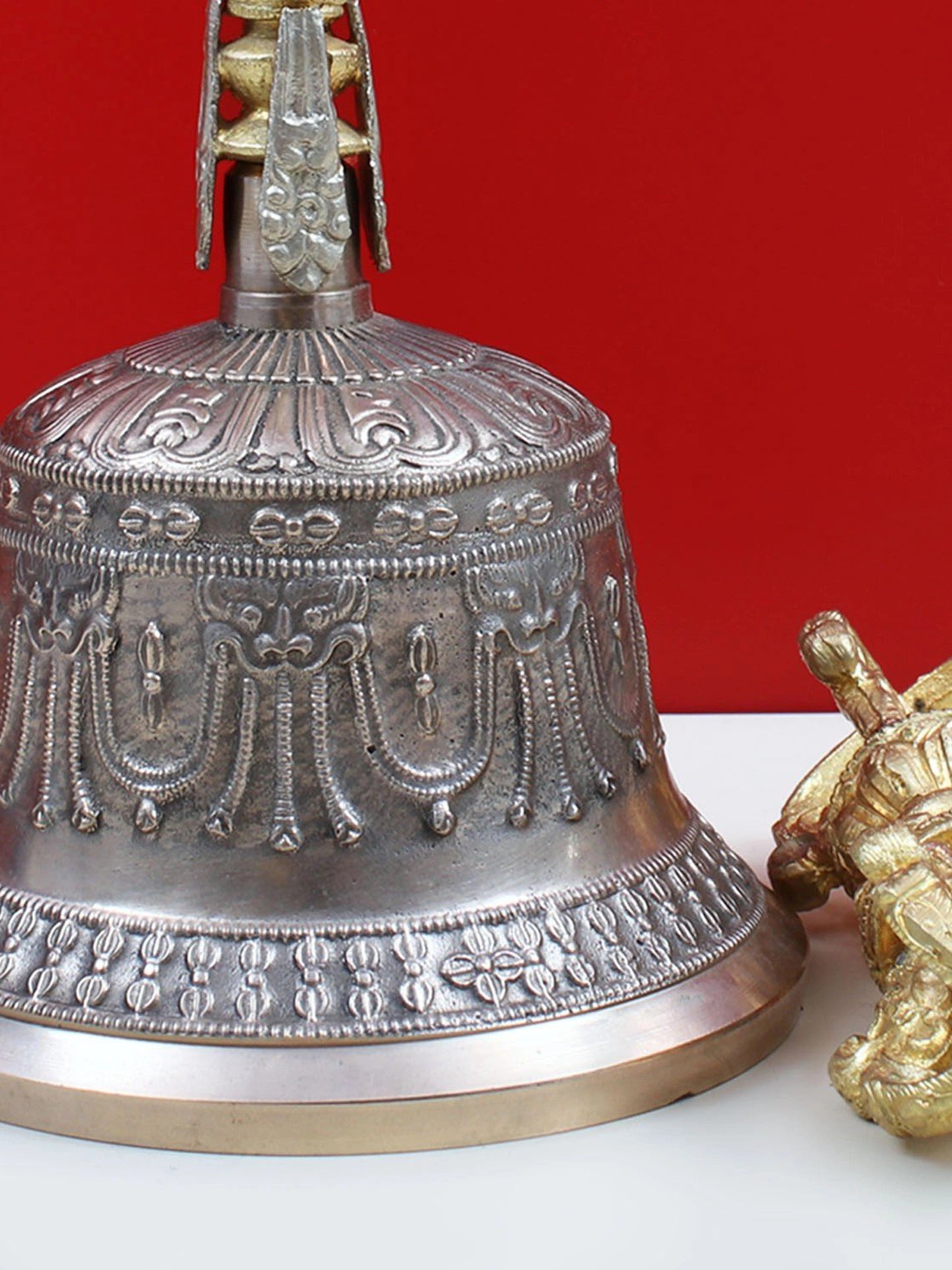 8" Designer Tibetan Buddhist Bell Dorje Made In Brass And Bronze | Bronze And Brass Bell For Temple | Designer Bell