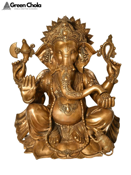 29-Inch Large Four-armed Lord Ganesha Brass Statue | Indian Handcrafted Idol