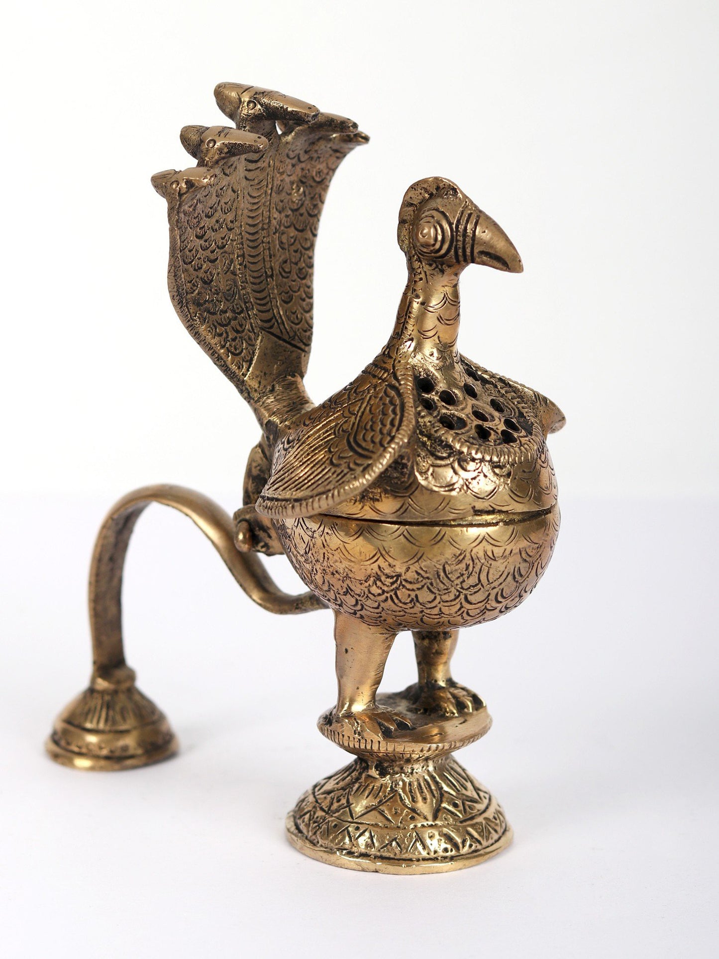 7" Peacock Incense Burner in Brass | Handmade | Made in India