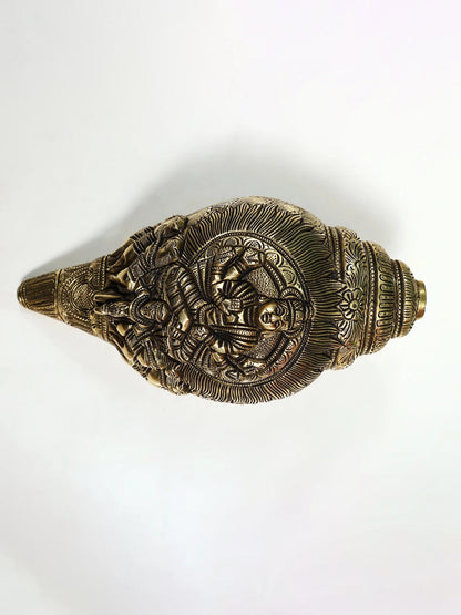 4" Surya Bhagawan Conch -Wall Hanging in Brass | Handmade Conch| Ritual Conch