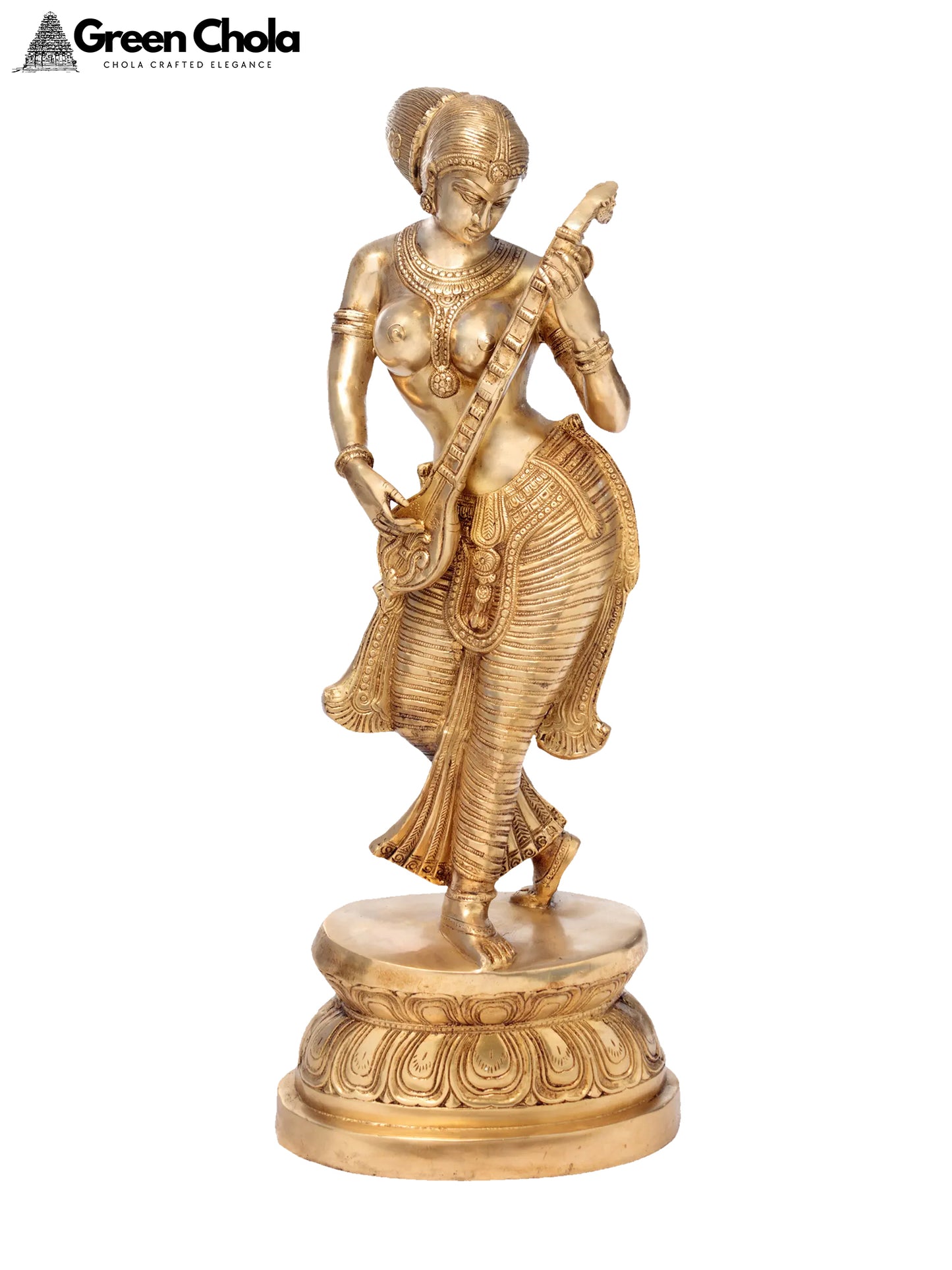 35-inch Large Standing Goddess Saraswati Brass Statue