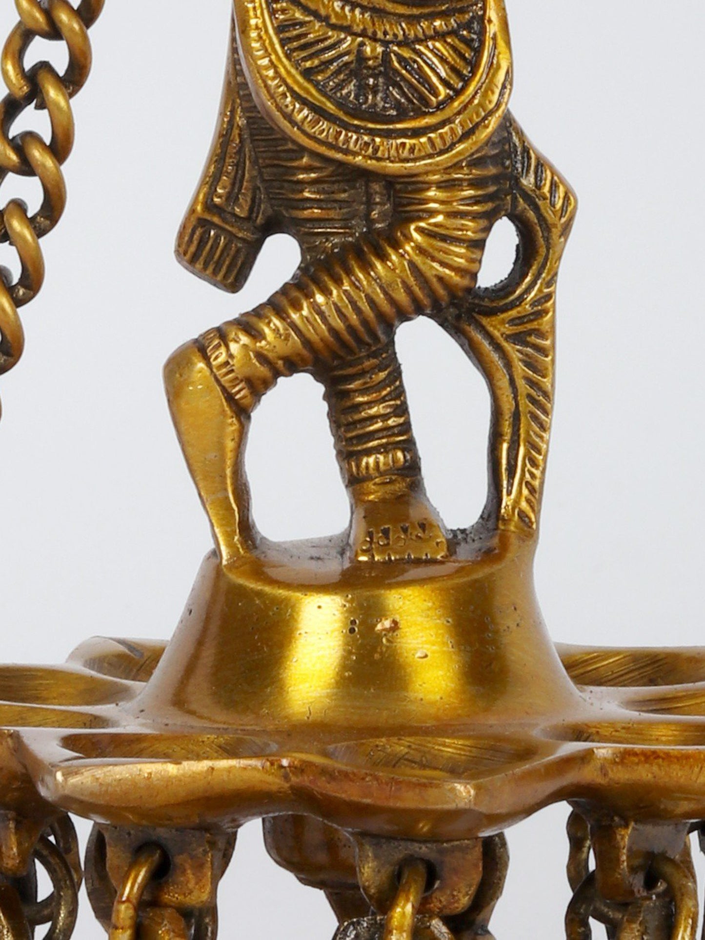 8" Brass Lord Krishna Wicks Hanging Lamp For Roof With Bells And Chain | Brass Lamp For Temple | Designer Lamp