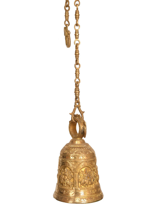 9" Goddess Durga Temple Hanging Bell In Brass | Handmade | Made In India