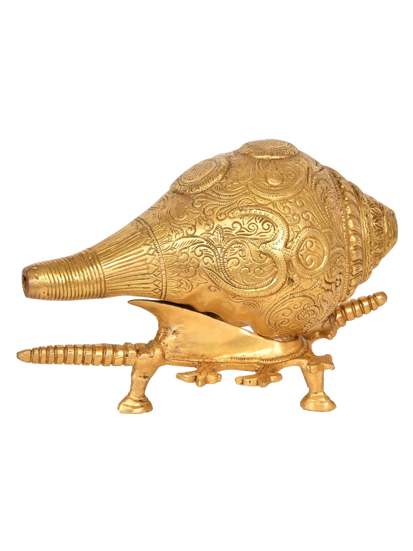 9" Ganesha Conch In Brass | Handmade Conch | Ganesha Ritual Conch | Made in India