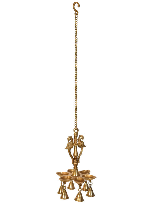 10" Parrot Hanging Lamp with Bells in Brass | Handmade | Made in India