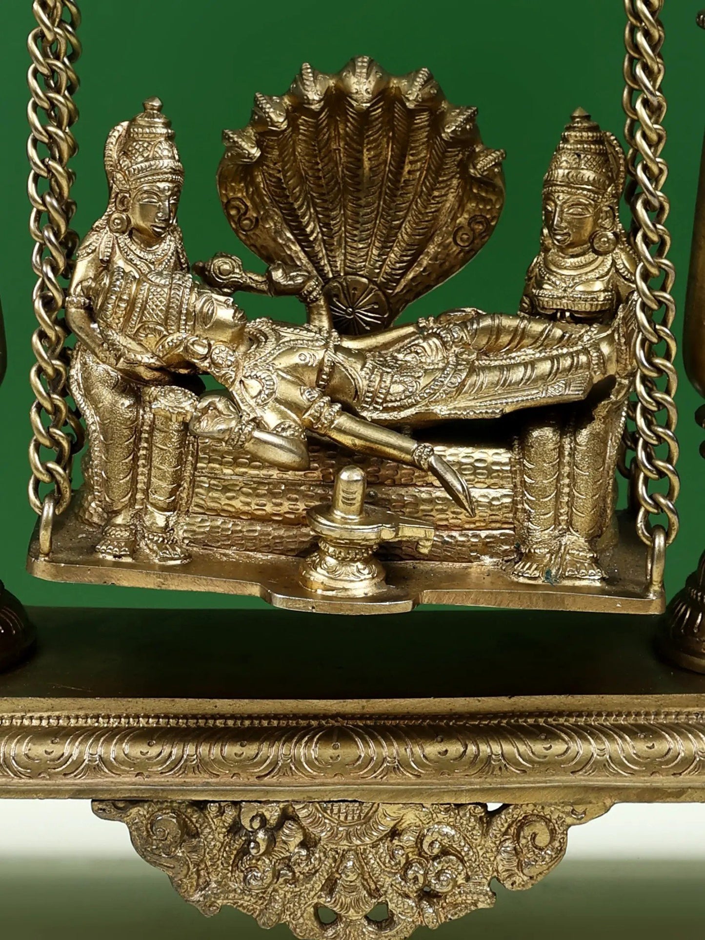 17" Shesha-Shayi Vishnu Idol On A Swing | Handmade Bronze Statue | Idol For Temple